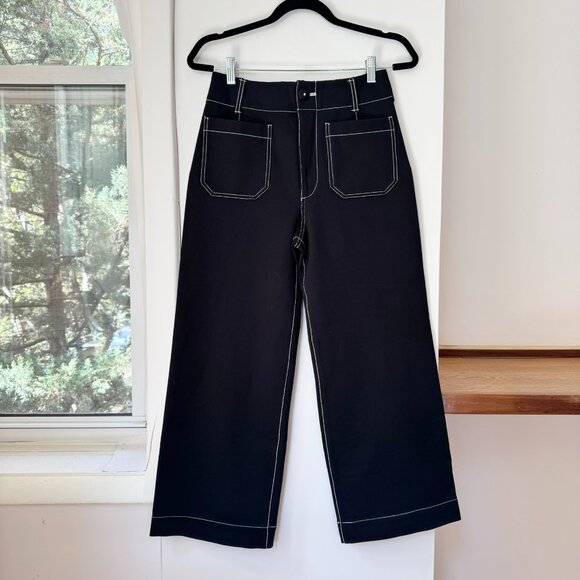 New Anthropologie Maeve The Colette Ponte Crop Wide Leg Pants Black Contrast 27 - Picture 4 of 11